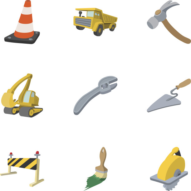 道路维修工具图标卡通风格合集图片下载