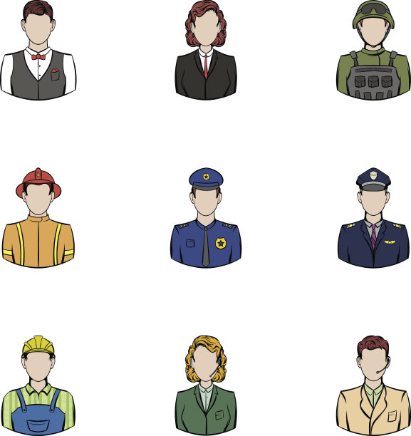 专业的工作图标集，卡通风格图片下载