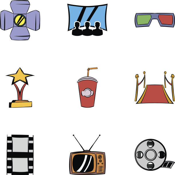 娱乐图标集，卡通风格图片下载