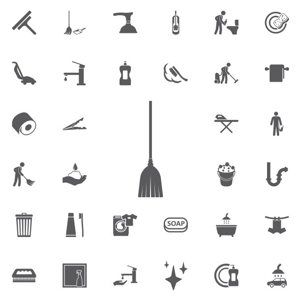 全面的扫帚图标。图片下载