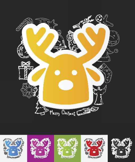圣诞鹿纸贴纸与手绘元素图片下载