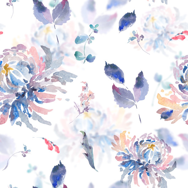 花卉水彩无缝模式与菊花图片下载