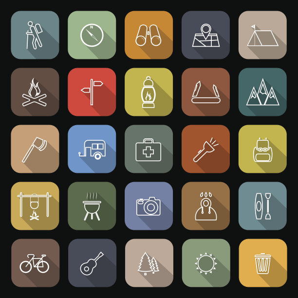 徒步线平图标带有长长的阴影图片下载