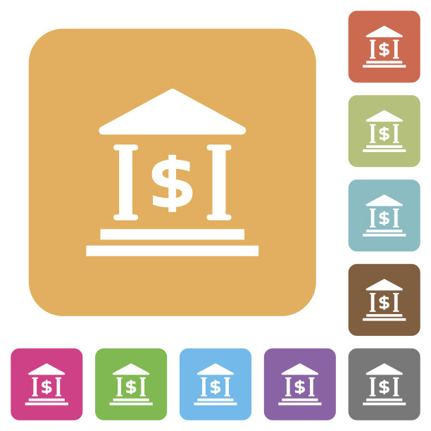美元银行办公室圆形方形平面图标图片下载