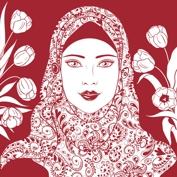 戴头巾穆斯林女孩轮廓图图片下载