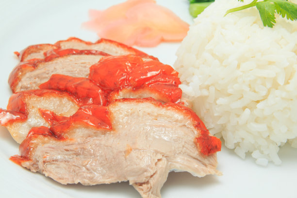 烤鸭配米饭和蔬菜图片下载