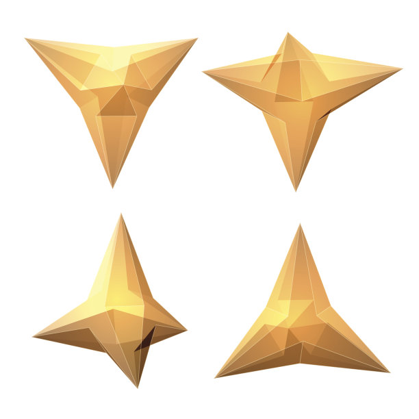 基于四面体的透明复杂几何形状的向量视图集。四种透视图类型图片下载