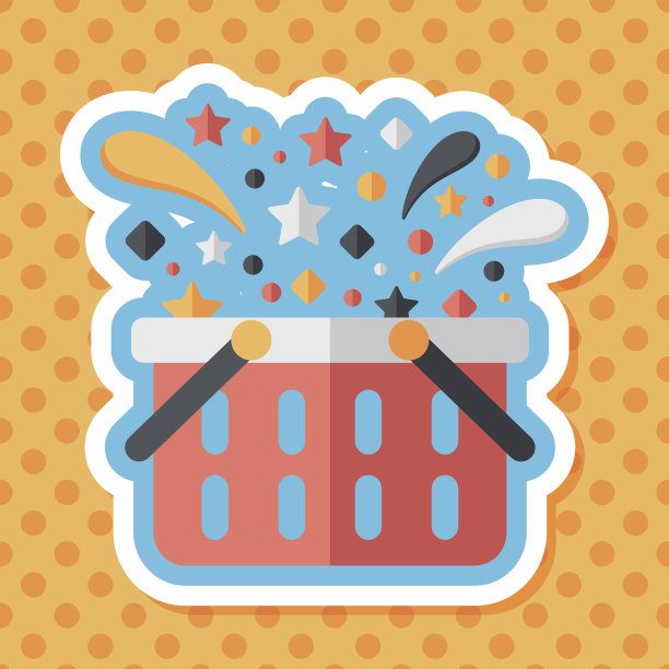 购物篮平面图标与长影子，eps10图片下载