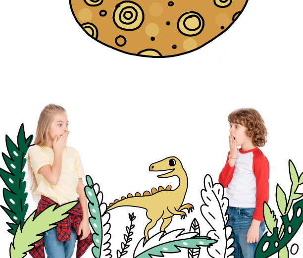 男孩和女孩被恐龙吓到了图片下载