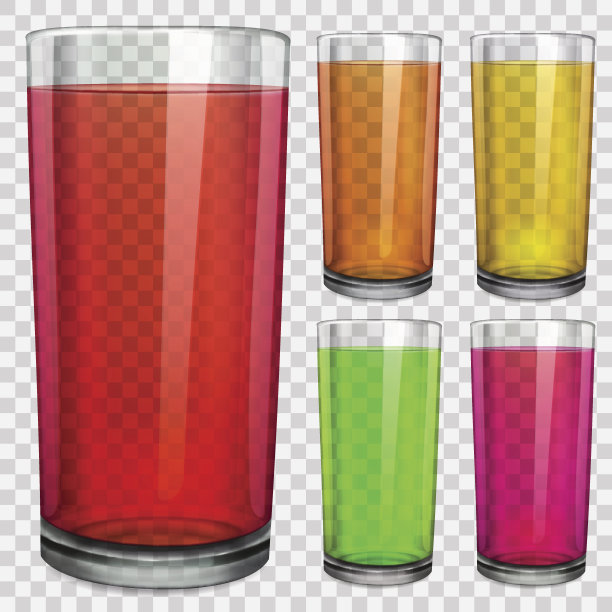 带有彩色果汁的透明玻璃杯图片下载