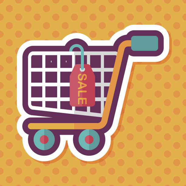 购物车平面图标与长影子，eps10图片下载