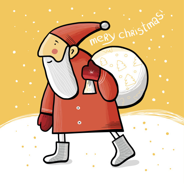 卡通圣诞老人带着一个装满礼物的袋子。矢量插图。图片下载