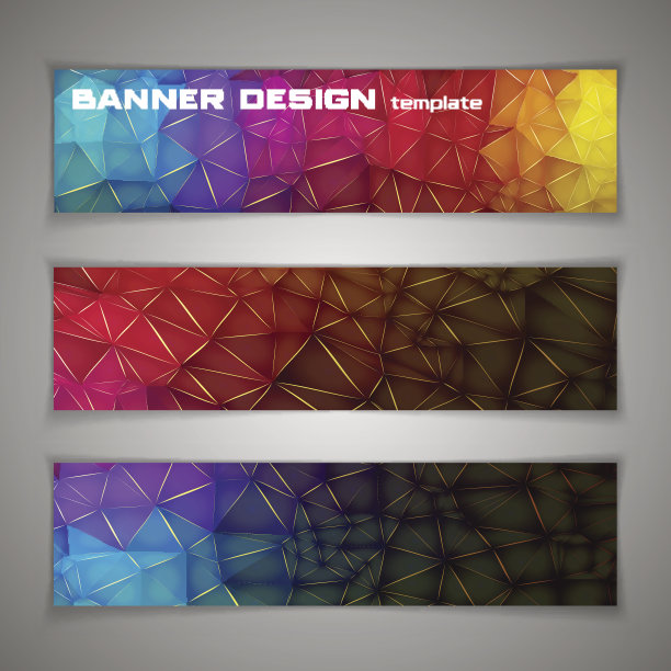向量组横幅。模板或网站标题。设计元素。红色，蓝色，绿色。低聚背景。图片下载