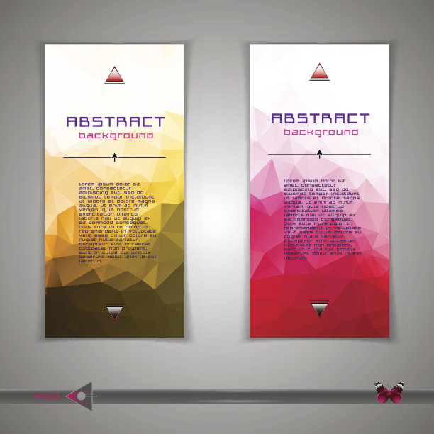 向量飞行模型。设计元素。黄色和红色。低聚背景。图片下载