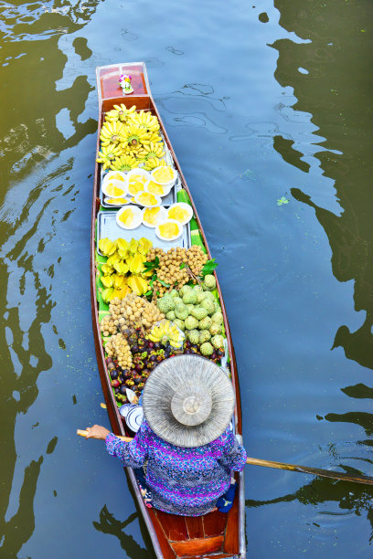 传统的浮动市场，泰国。图片下载
