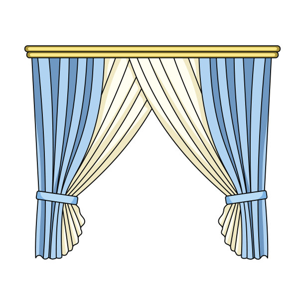挂在檐口上的窗帘。窗帘单图标在卡通风格矢量符号股票插图web。图片下载
