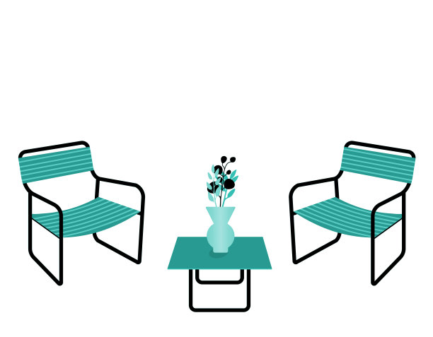 桌子和椅子与花瓶孤立在白色的背景图片下载