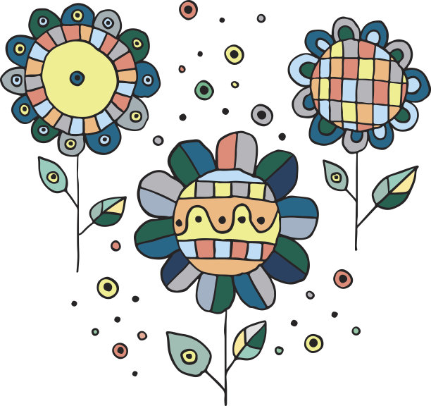 一套稚嫩的矢量手绘小花可爱童心涂鸦，速写，卡通风格。画线。图解说明图片下载