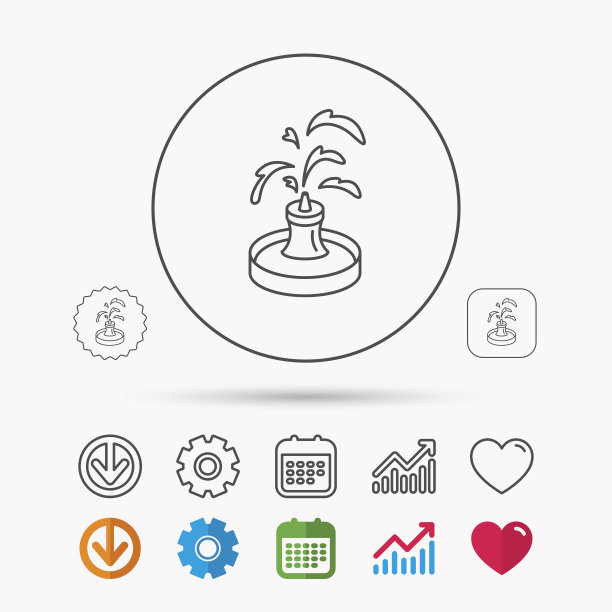 喷泉图标，公园里的水景标志图片下载