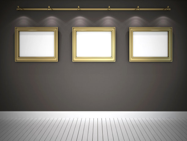 灰色的墙上挂着三幅画图片下载