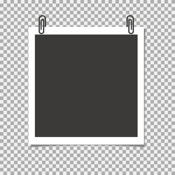 相框与订书钉透明背景。矢量模板，为时髦和时尚的照片或图像的空白图片下载