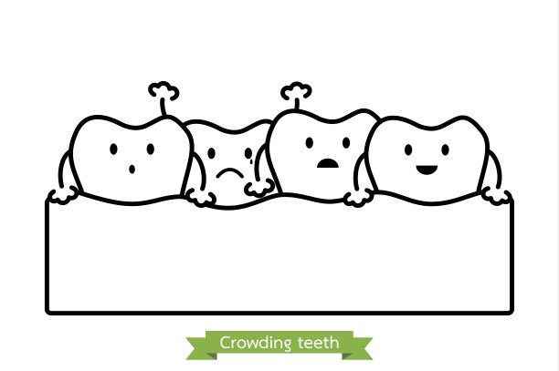 拥挤的牙齿(错咬合)-卡通矢量轮廓风格图片下载