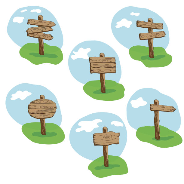 一套卡通风格的木制标志图片下载