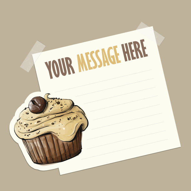 用胶带粘着美味纸杯蛋糕的留言卡。图片下载
