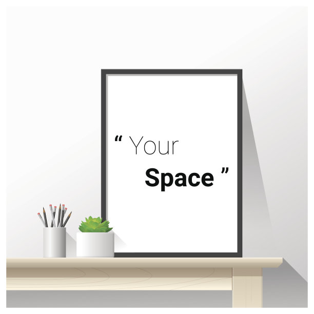 室内海报模拟与空框架木桌，矢量，插图图片下载