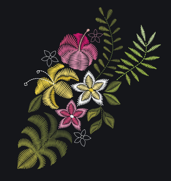 矢量设计领t恤和衬衫。彩色热带花颈线。刺绣为时尚。图片下载