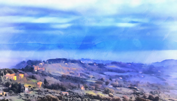 风景画以小镇为例图片下载