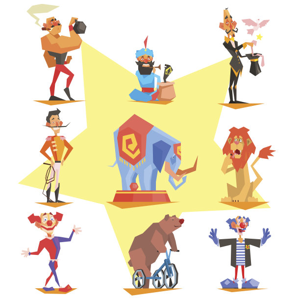 马戏团收集嘉年华，有趣的fair，矢量图标图片下载