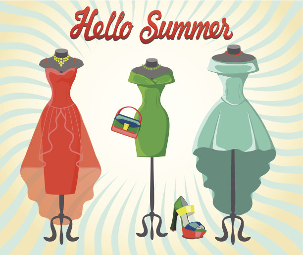 三套配有配饰的礼服。你好,夏天图片下载