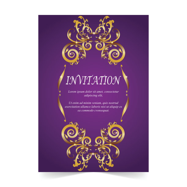 紫色背景装饰的请帖、婚礼卡片图片下载