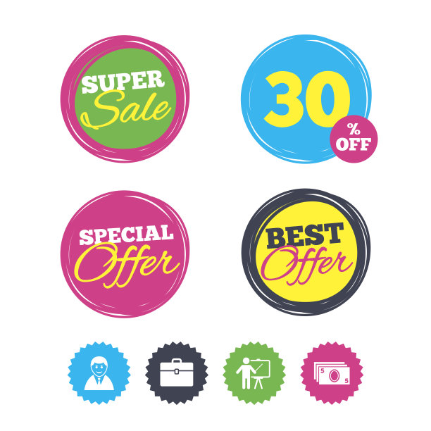 商人的迹象。人类和现金的金钱图标。图片下载