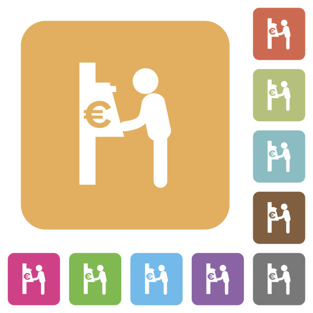 欧元提款机圆形方形扁形图标图片下载