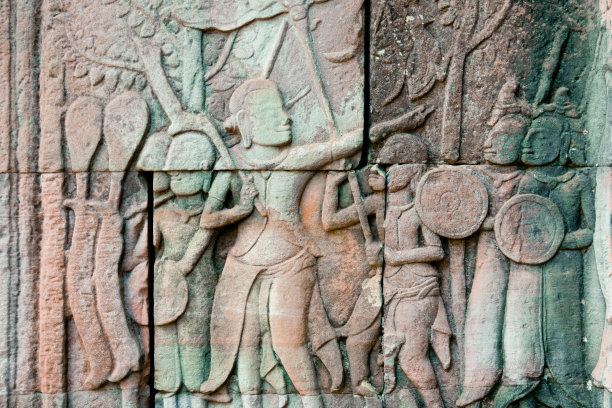 吴哥窟墙上的古雕刻图片下载