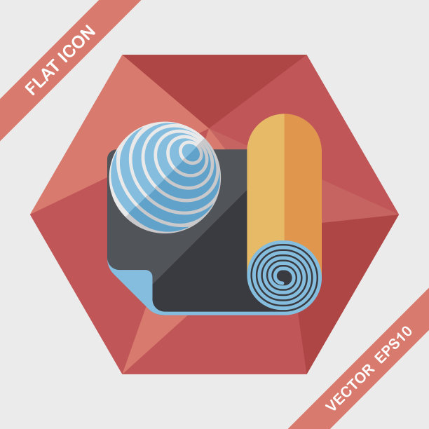 瑜伽垫和球平面图标与长影子，eps10图片下载