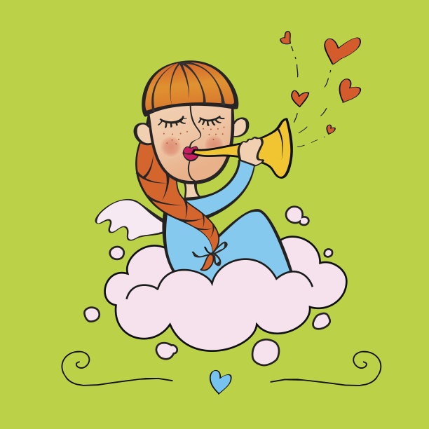 红发天使吹着号角，心和云图片下载