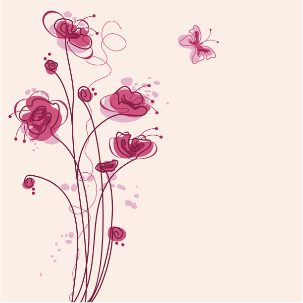 一幅粉红色花朵和蝴蝶的剪贴画图片下载
