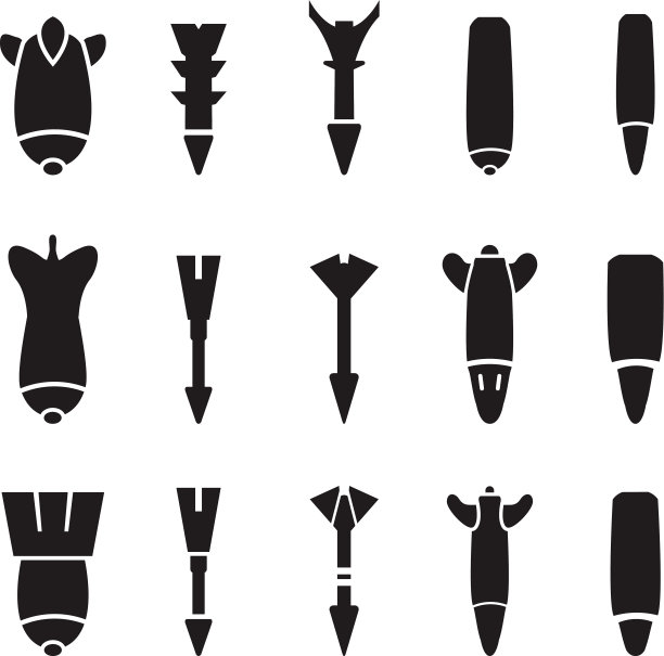 一套矢量炸弹和火箭图标图片下载