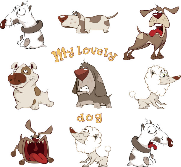 一套可爱的狗为您设计。卡通图片下载