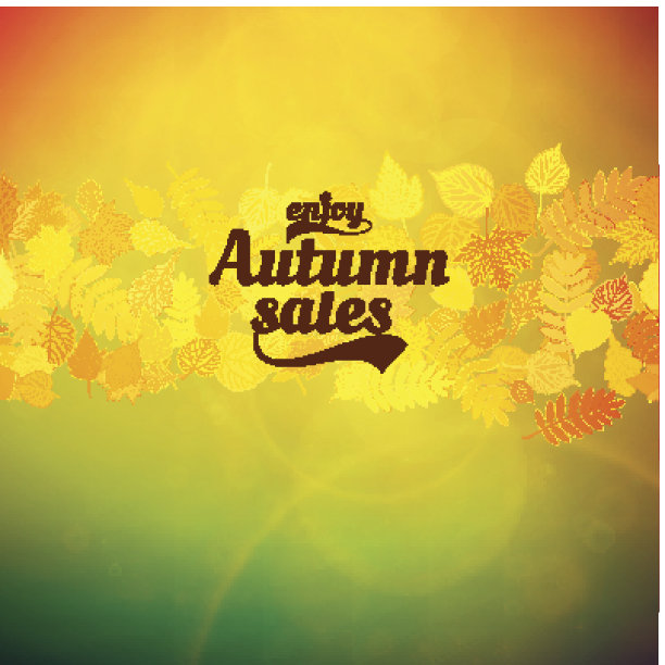 秋天出售逼真的树叶排版海报。图片下载