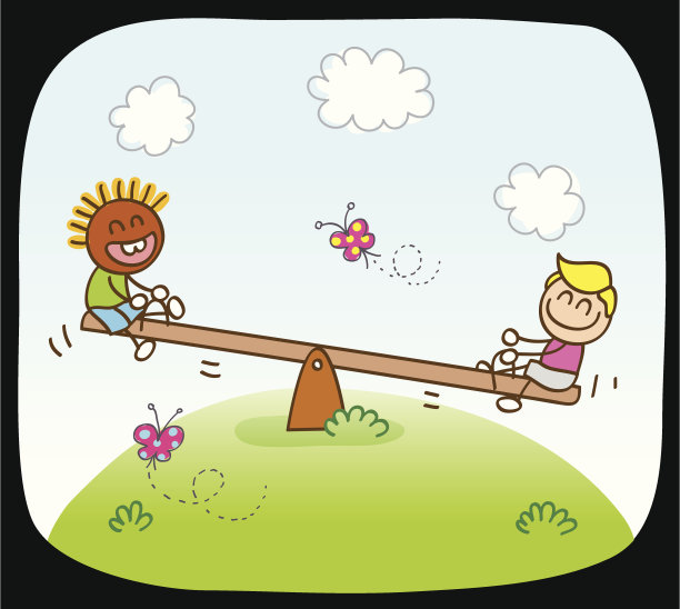 快乐的小朋友朋友在跷跷板公园和春天的大自然中嬉戏图片下载