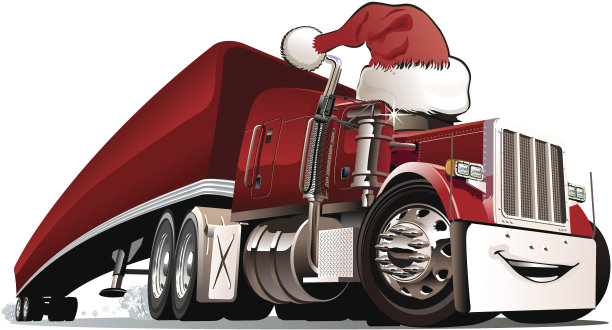 活泼的红色半卡车，戴着圣诞老人的帽子图片下载