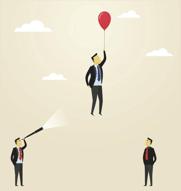 人在气球里向上飞。商业成功的概念。素材图片