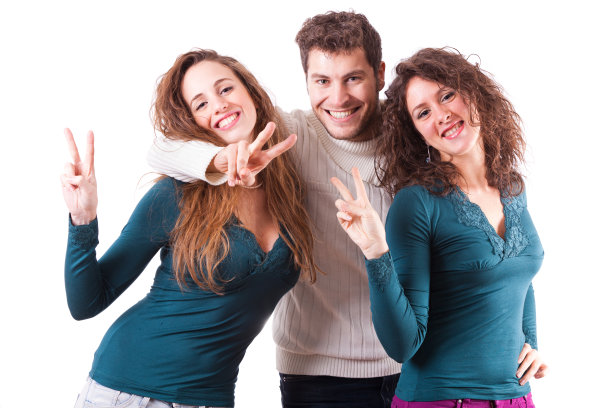 展示胜利或和平手势的年轻人图片下载