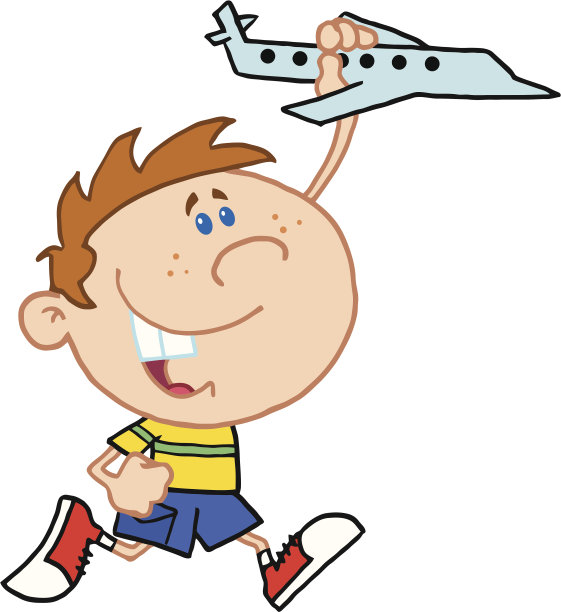 带着玩具飞机跑步的男孩图片下载