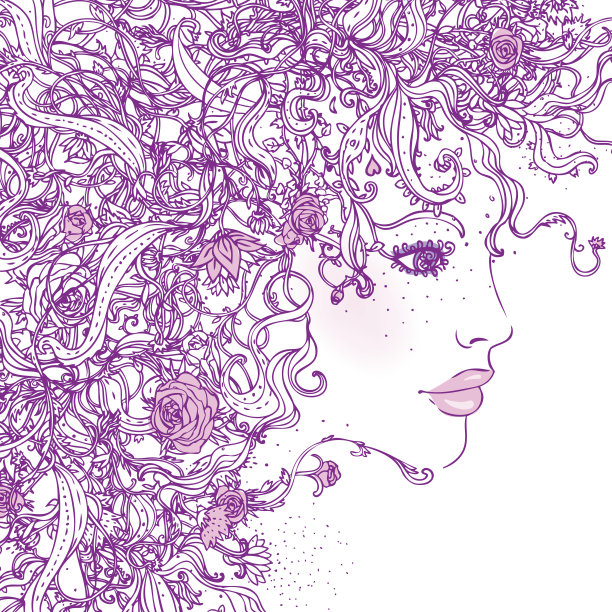 春天女士:带花的女人的华丽剪影图片下载