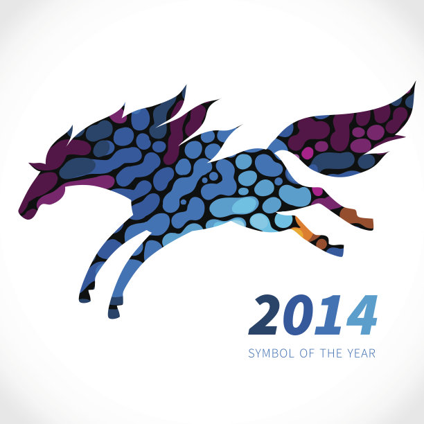 马，装饰有明亮的抽象圆点图案。图片下载